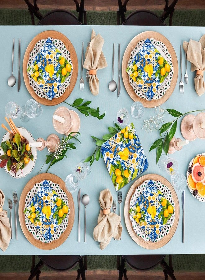 LSLYHTC 60Pcs Lemons Paper Napkins Blue Yellow Disposable Napkin Decorative Dinner and Luncheon Napkins Cocktail Napkin for Wedding Party Supplies and Table Decor - Image 4